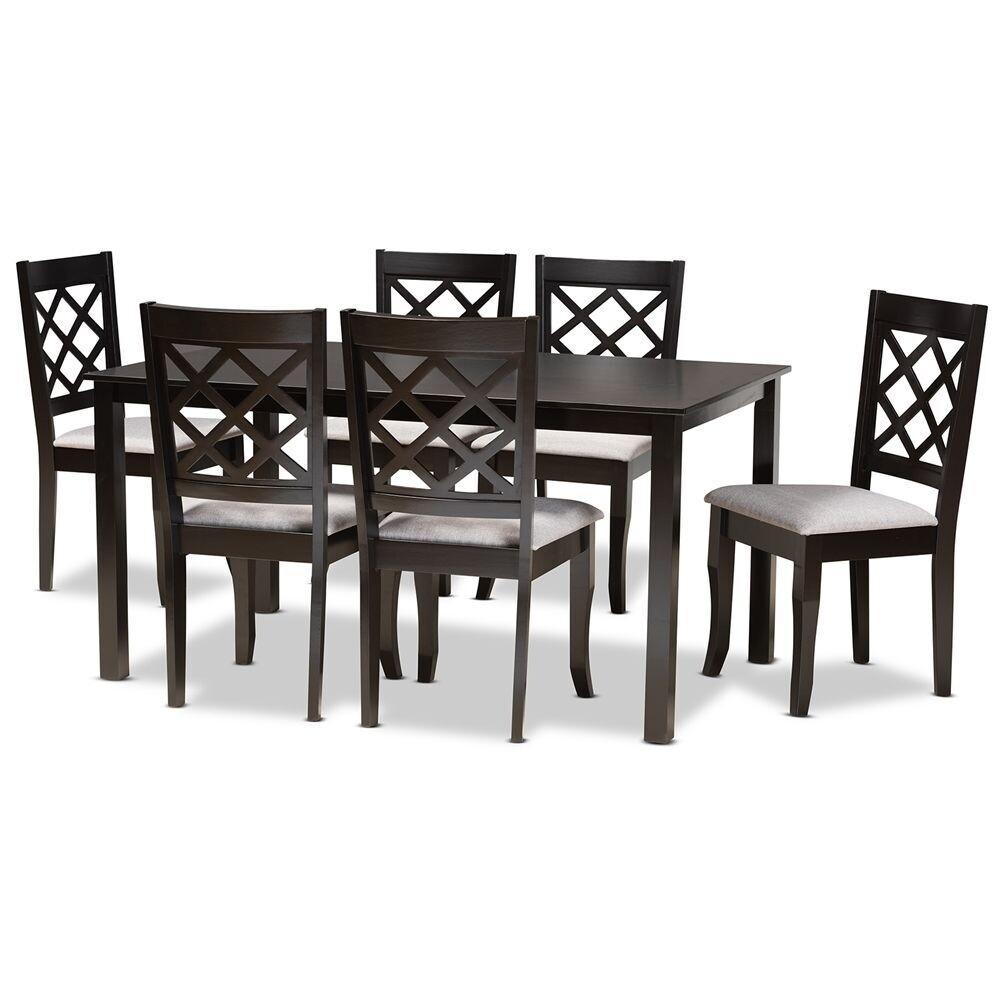 BAXTON STUDIO VERNER MODERN AND CONTEMPORARY GREY FABRIC UPHOLSTERED AND DARK BROWN FINISHED WOOD 7-PIECE DINING SET
