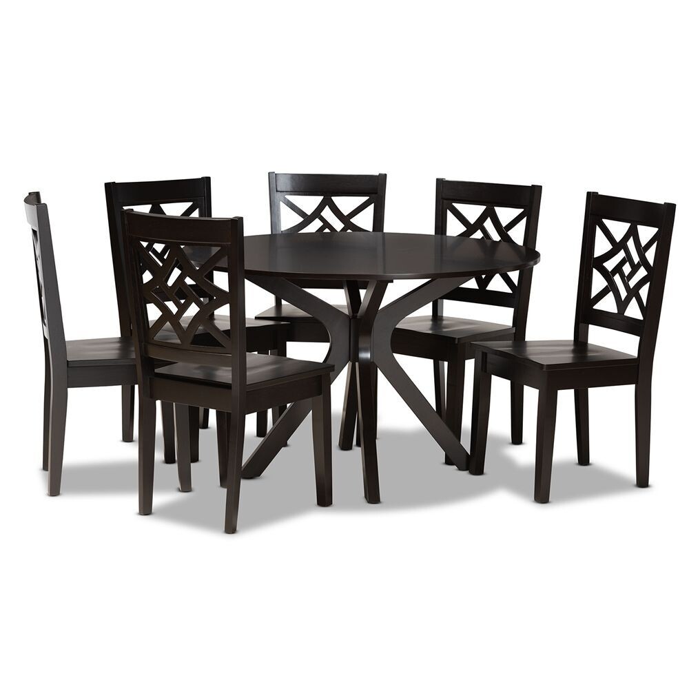 BAXTON STUDIO MIELA MODERN AND CONTEMPORARY DARK BROWN FINISHED WOOD 7-PIECE DINING SET