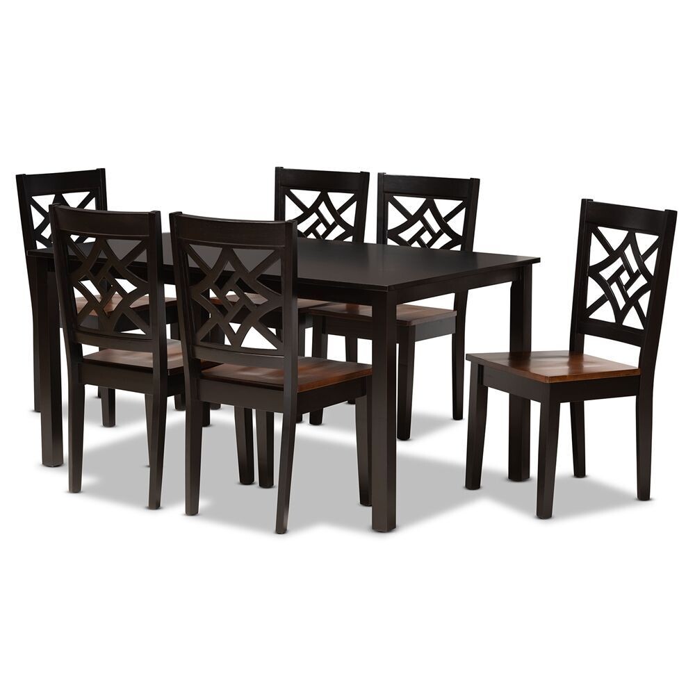 BAXTON STUDIO NICOLETTE MODERN AND CONTEMPORARY TWO-TONE DARK BROWN AND WALNUT BROWN FINISHED WOOD 7-PIECE DINING SET