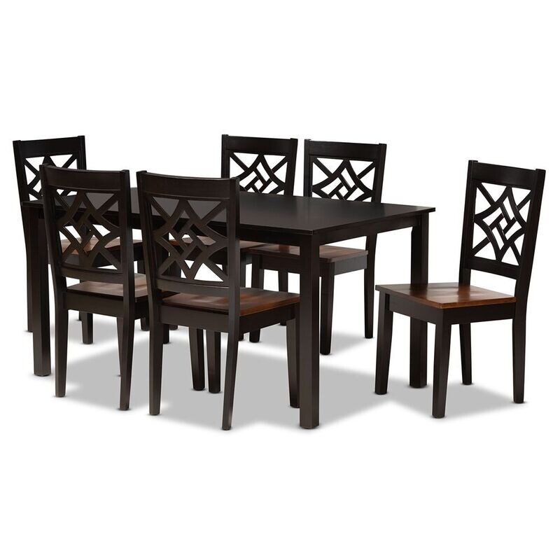 BAXTON STUDIO NICOLETTE MODERN AND CONTEMPORARY TWO-TONE DARK BROWN AND WALNUT BROWN FINISHED WOOD 7-PIECE DINING SET