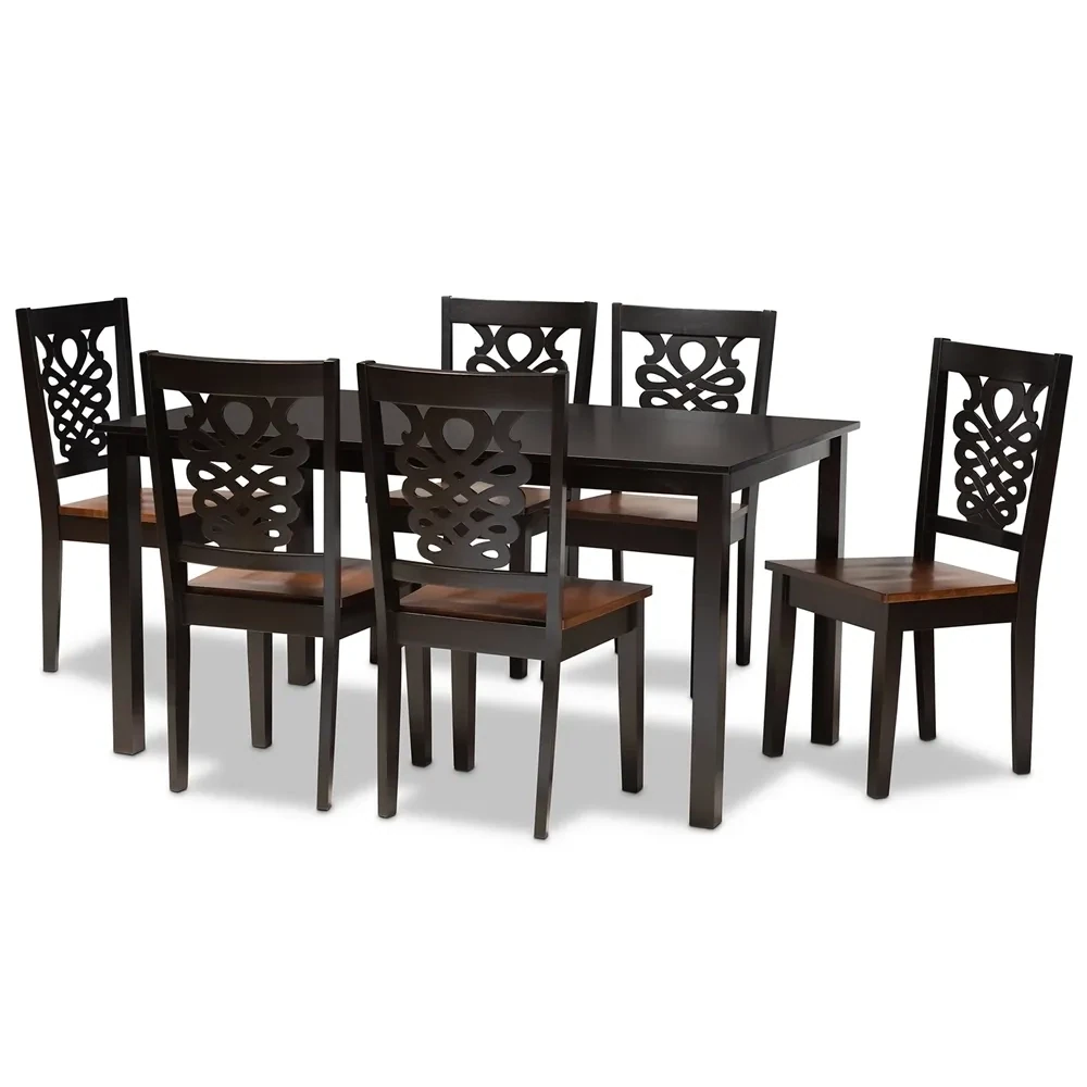 BAXTON STUDIO LUISA MODERN AND CONTEMPORARY TWO-TONE DARK BROWN AND WALNUT BROWN FINISHED WOOD 7-PIECE DINING SET