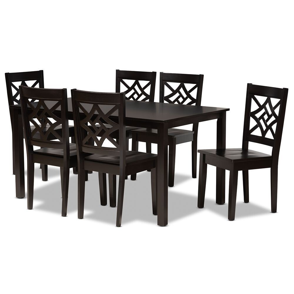 BAXTON STUDIO NICOLETTE MODERN AND CONTEMPORARY DARK BROWN FINISHED WOOD 7-PIECE DINING SET