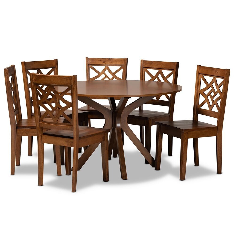 BAXTON STUDIO MIELA MODERN AND CONTEMPORARY WALNUT BROWN FINISHED WOOD 7-PIECE DINING SET