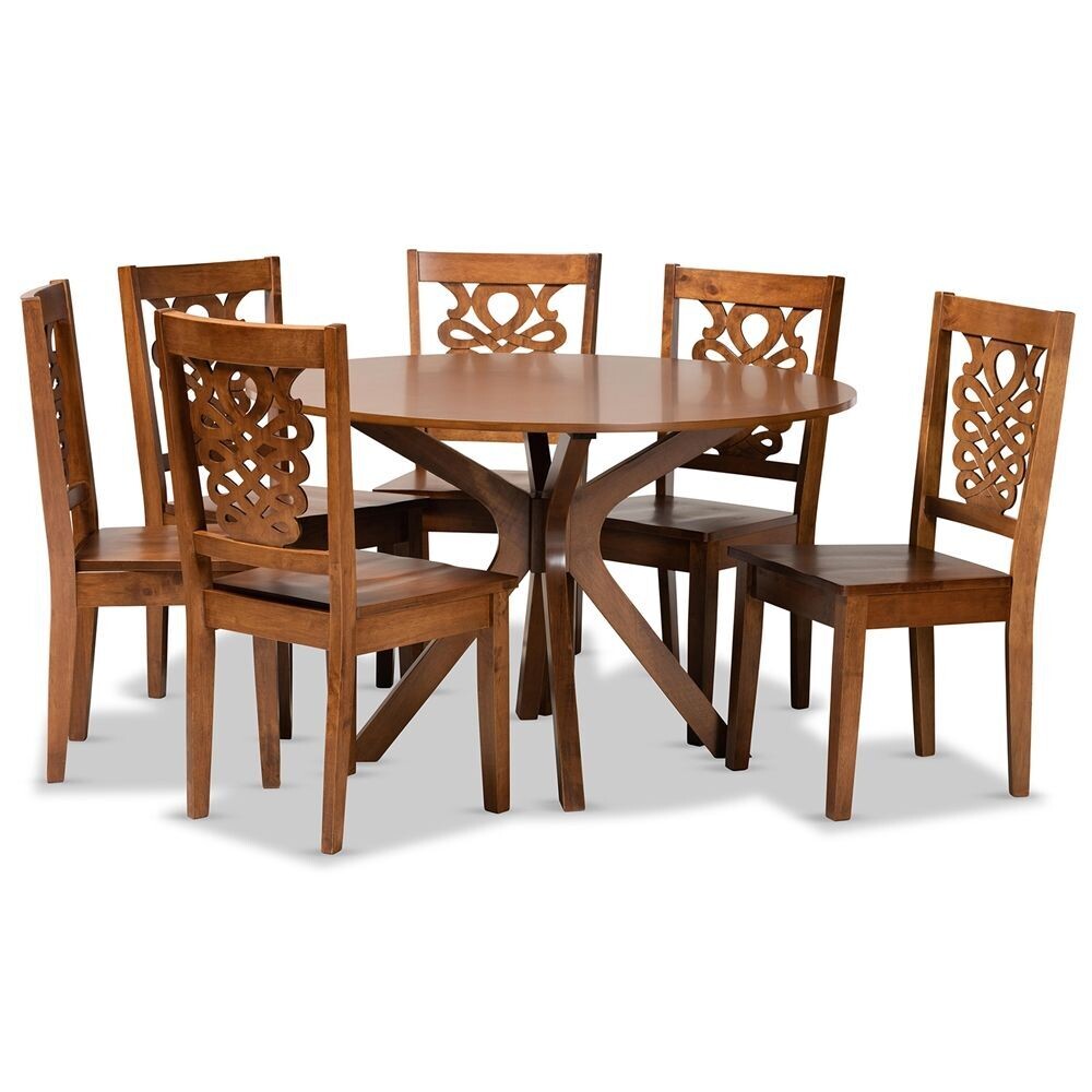 BAXTON STUDIO LIESE MODERN AND CONTEMPORARY TRANSITIONAL WALNUT BROWN FINISHED WOOD 7-PIECE DINING SET
