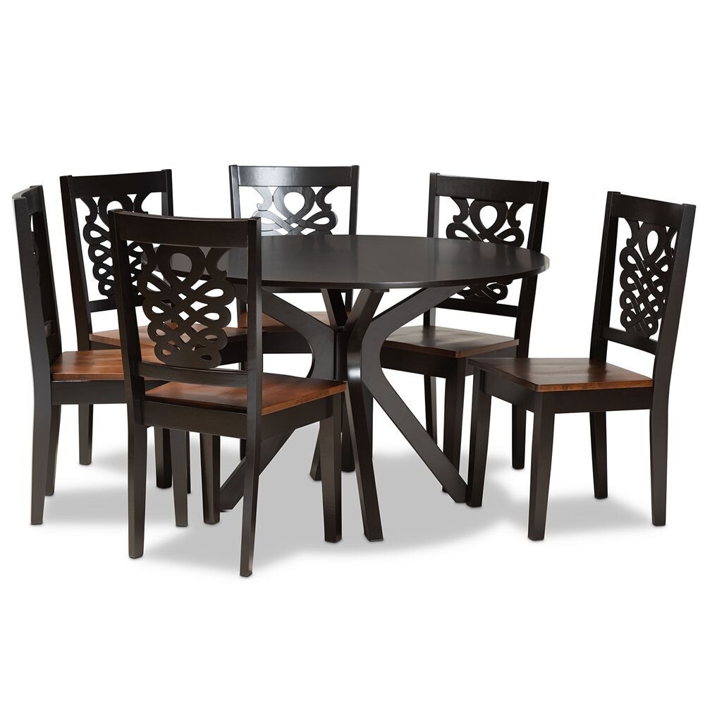 BAXTON STUDIO LIESE MODERN AND CONTEMPORARY TRANSITIONAL TWO-TONE DARK BROWN AND WALNUT BROWN FINISHED WOOD 7-PIECE DINING SET