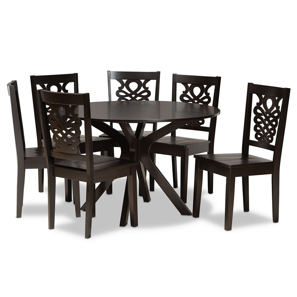 BAXTON STUDIO LIESE MODERN AND CONTEMPORARY TRANSITIONAL DARK BROWN FINISHED WOOD 7-PIECE DINING SET