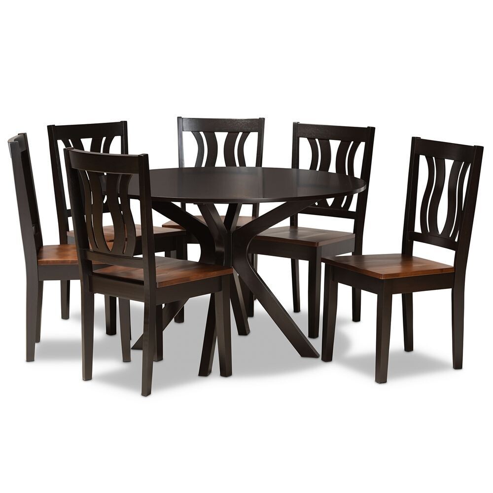 BAXTON STUDIO MARE MODERN AND CONTEMPORARY TRANSITIONAL TWO-TONE DARK BROWN AND WALNUT BROWN FINISHED WOOD 7-PIECE DINING SET