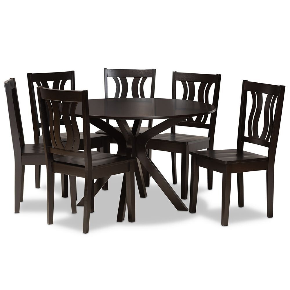 BAXTON STUDIO MARE MODERN AND CONTEMPORARY TRANSITIONAL DARK BROWN FINISHED WOOD 7-PIECE DINING SET