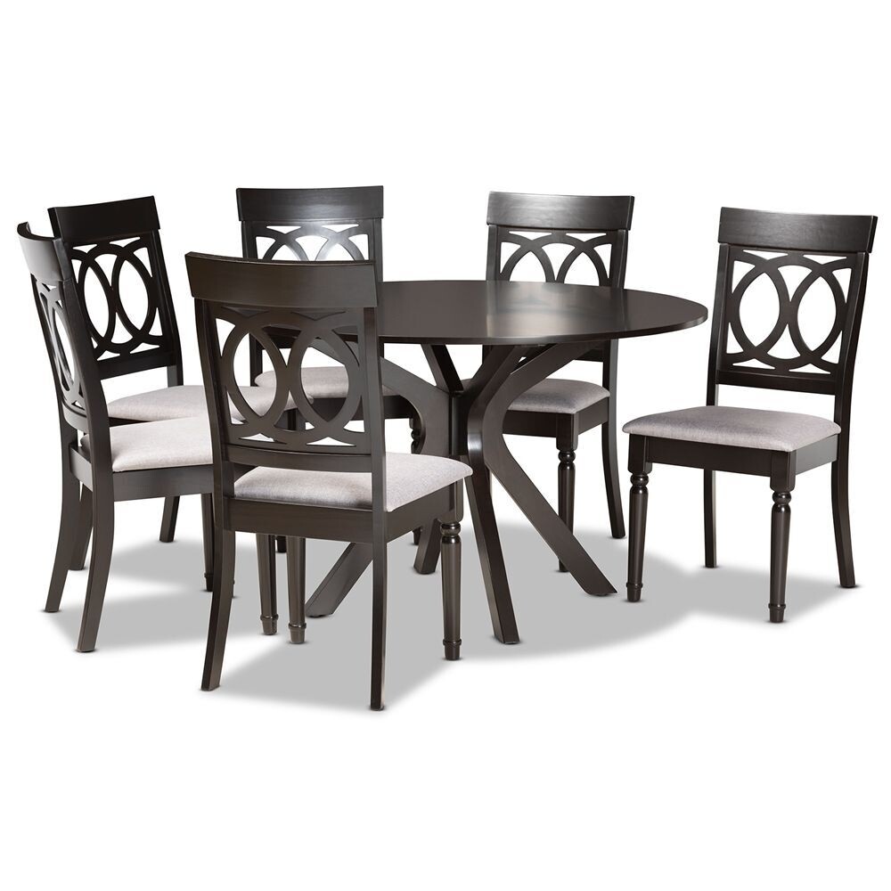 BAXTON STUDIO JESSIE MODERN AND CONTEMPORARY GREY FABRIC UPHOLSTERED AND DARK BROWN FINISHED WOOD 7-PIECE DINING SET