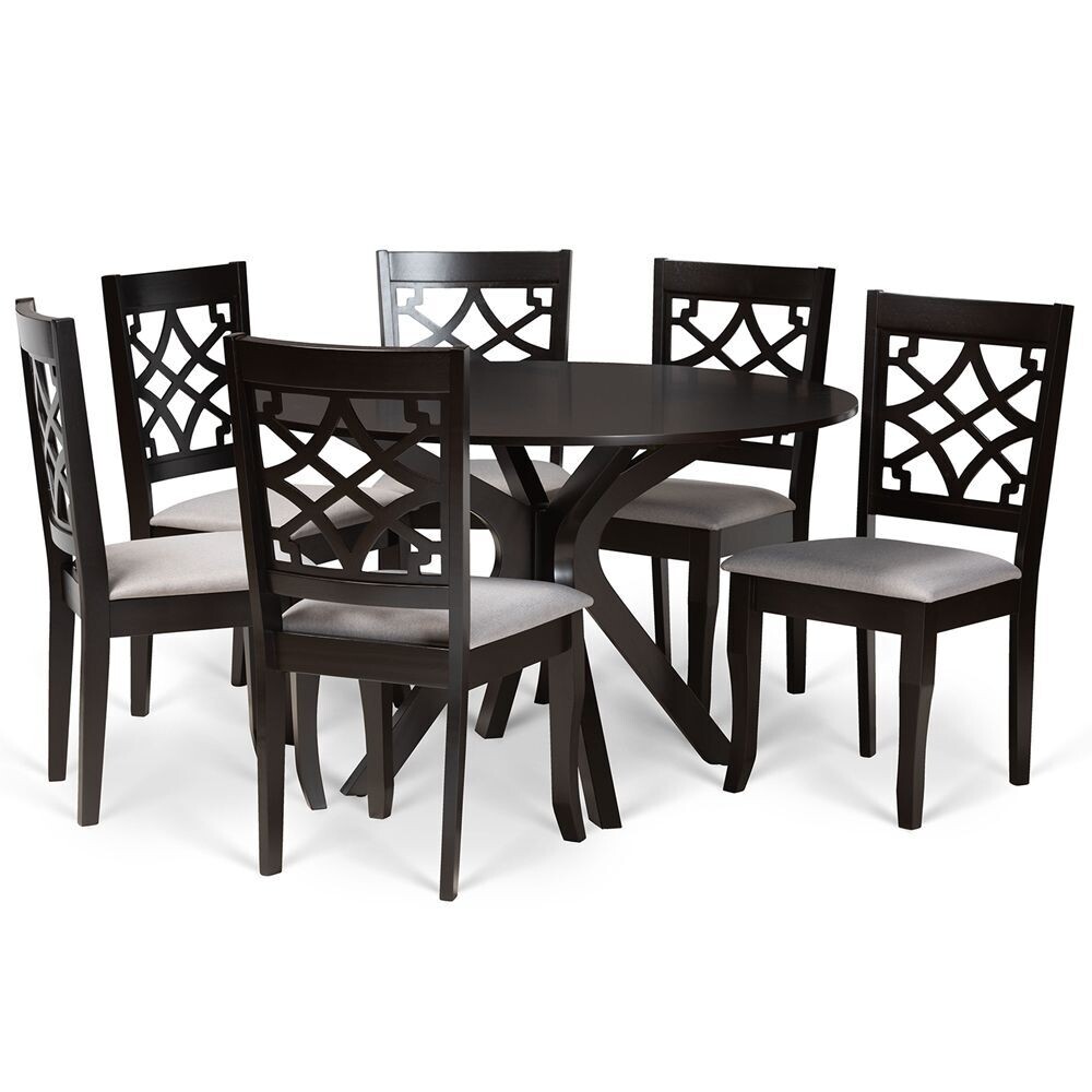 BAXTON STUDIO ELENA MODERN AND CONTEMPORARY GREY FABRIC UPHOLSTERED AND DARK BROWN FINISHED WOOD 7-PIECE DINING SET