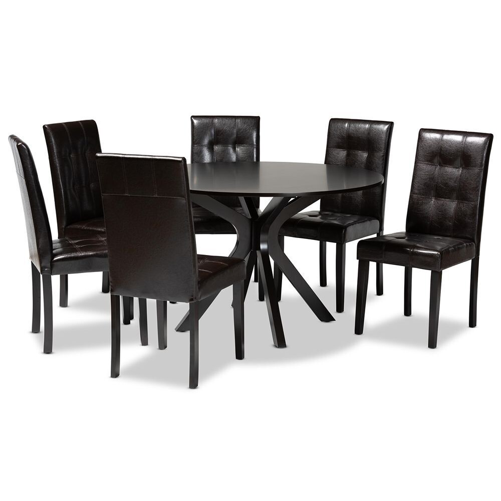 BAXTON STUDIO MARIE MODERN AND CONTEMPORARY DARK BROWN FAUX LEATHER UPHOLSTERED AND DARK BROWN FINISHED WOOD 7-PIECE DINING SET