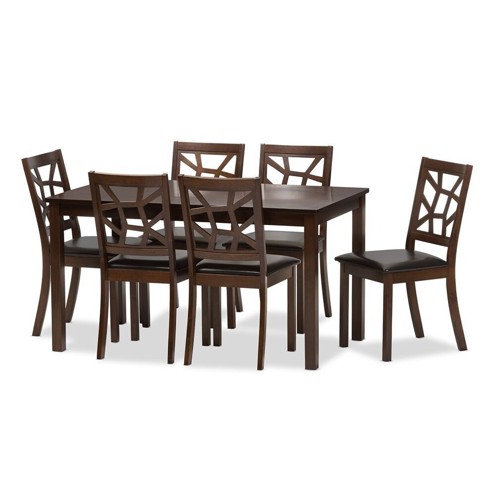 BAXTON STUDIO MOZAIKA WOOD AND LEATHER CONTEMPORARY 7-PIECE DINING SET1 TABLE AND 6 CHAIRS
