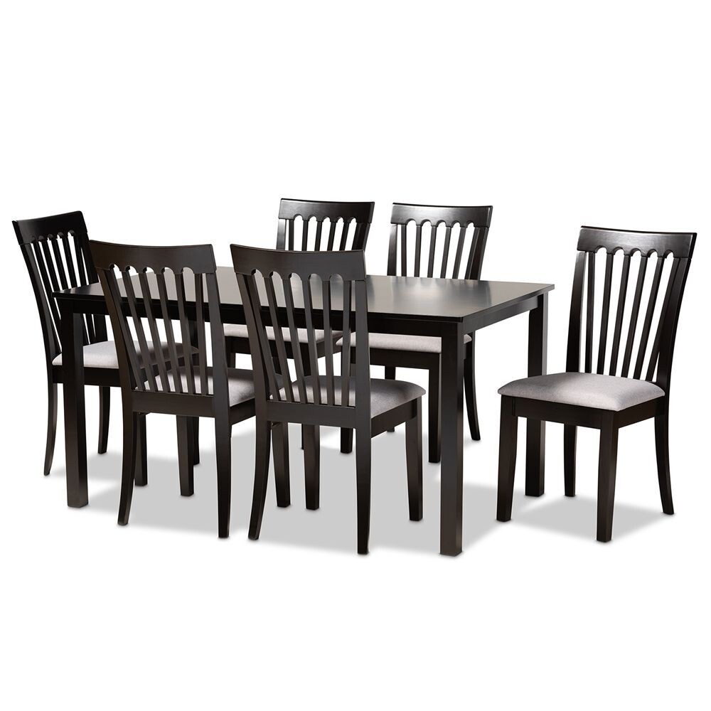 BAXTON STUDIO MINETTE MODERN AND CONTEMPORARY GRAY FABRIC UPHOLSTERED AND ESPRESSO BROWN FINISHED WOOD 7-PIECE DINING SET