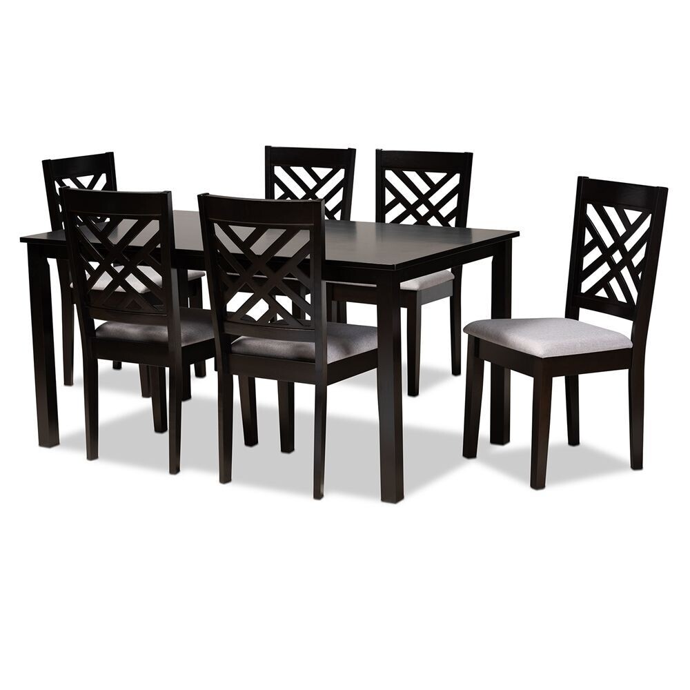 BAXTON STUDIO CARON MODERN AND CONTEMPORARY GREY FABRIC UPHOLSTERED ESPRESSO BROWN FINISHED WOOD 7-PIECE DINING SET
