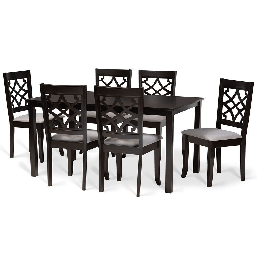 BAXTON STUDIO MAEL MODERN AND CONTEMPORARY GREY FABRIC UPHOLSTERED AND DARK BROWN FINISHED WOOD 7-PIECE DINING SET
