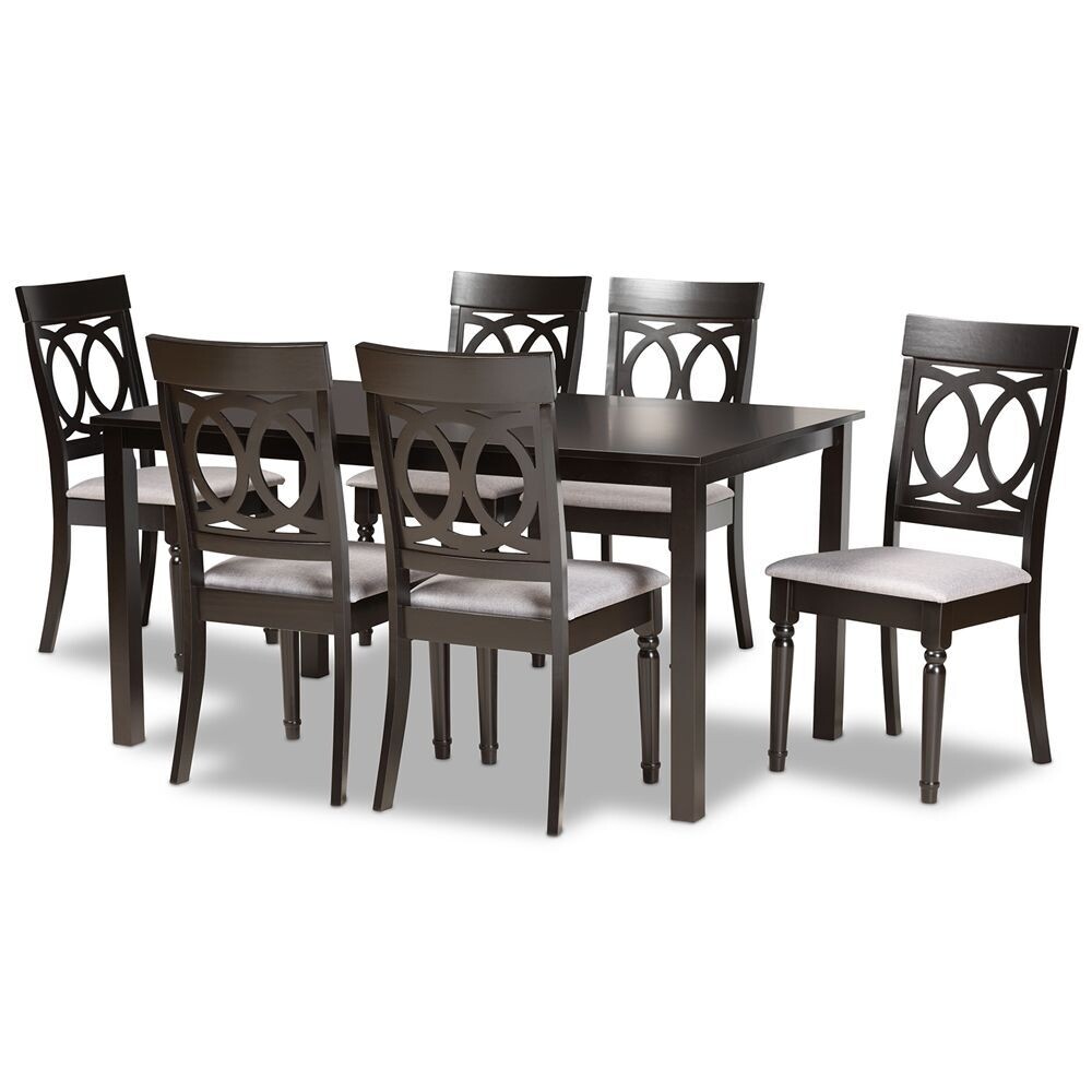 BAXTON STUDIO LUCIE MODERN AND CONTEMPORARY GREY FABRIC UPHOLSTERED AND DARK BROWN FINISHED WOOD 7-PIECE DINING SET