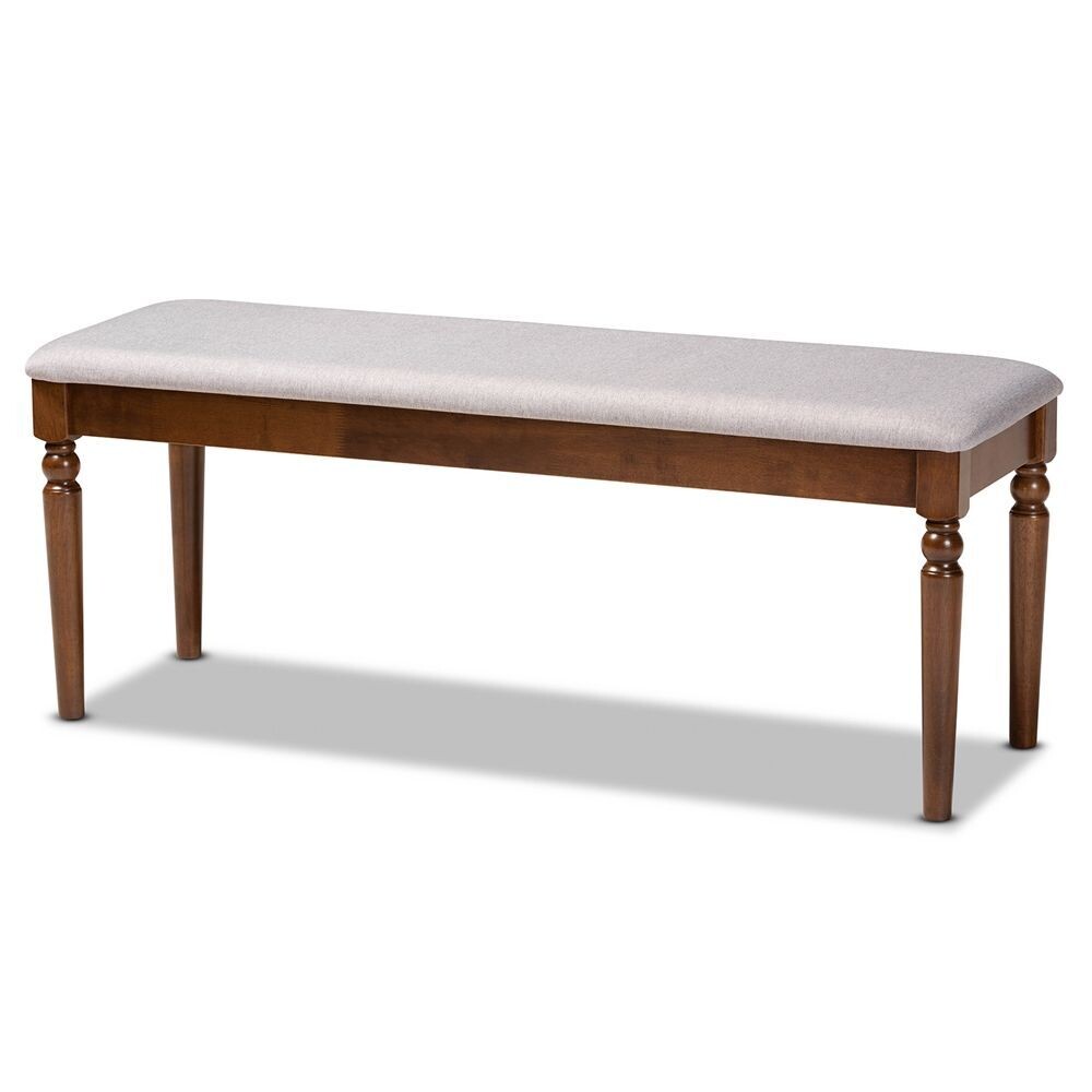 BAXTON STUDIO GIOVANNI MODERN AND CONTEMPORARY GREY FABRIC UPHOLSTERED AND WALNUT BROWN FINISHED WOOD DINING BENCH