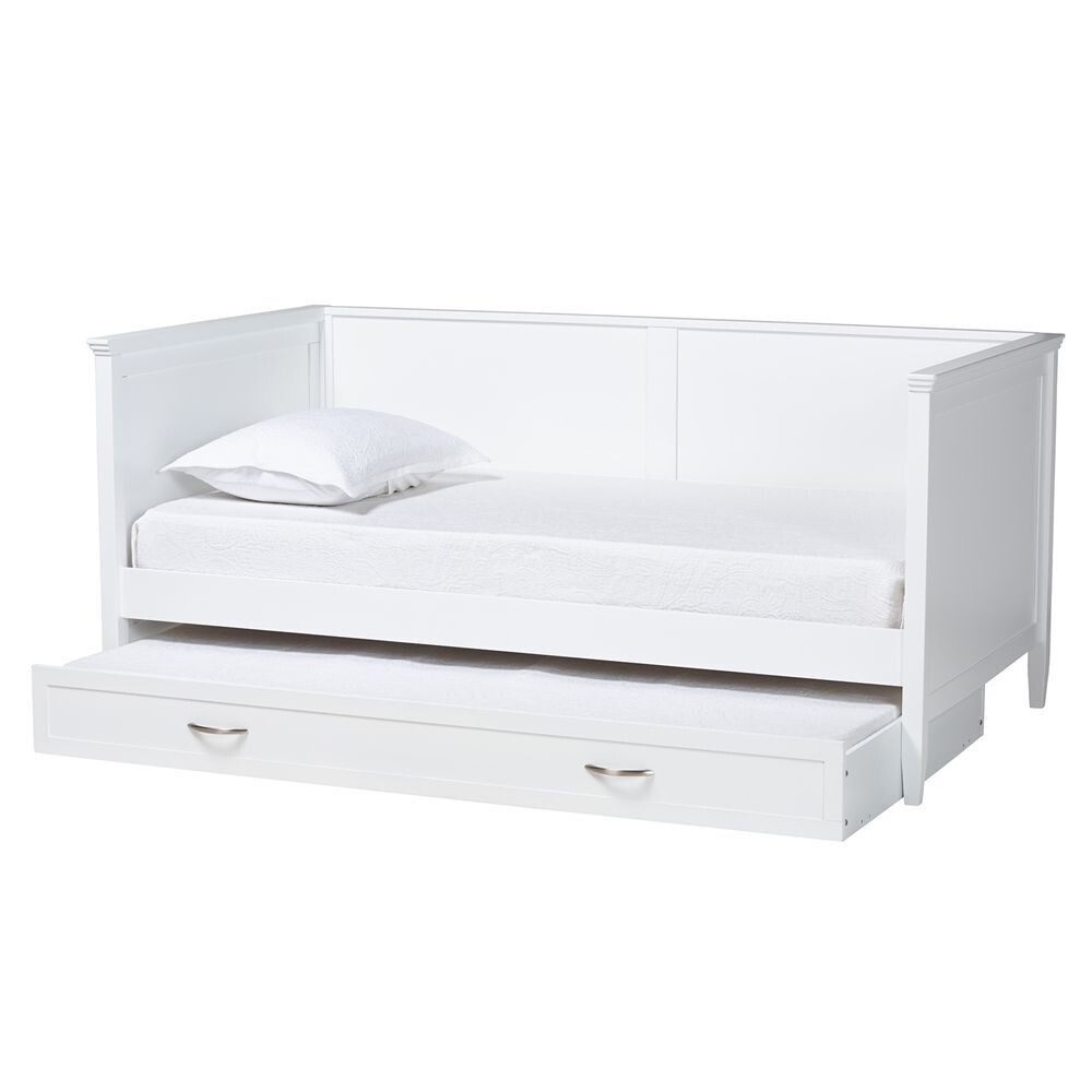 BAXTON STUDIO VIVA CLASSIC AND TRADITIONAL WHITE FINISHED WOOD TWIN SIZE DAYBED WITH ROLL-OUT TRUNDLE