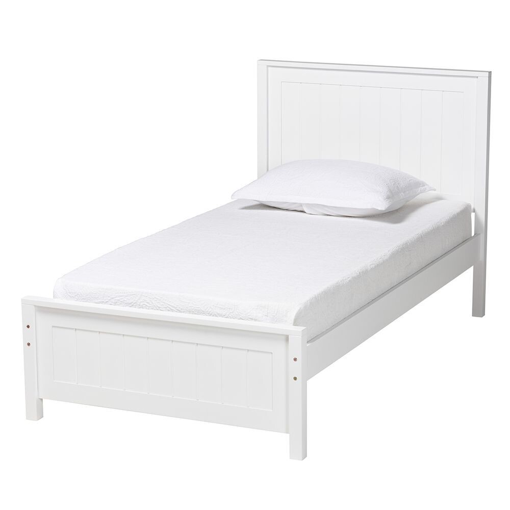 BAXTON STUDIO NEVES CLASSIC AND TRADITIONAL WHITE FINISHED WOOD TWIN SIZE PLATFORM BED