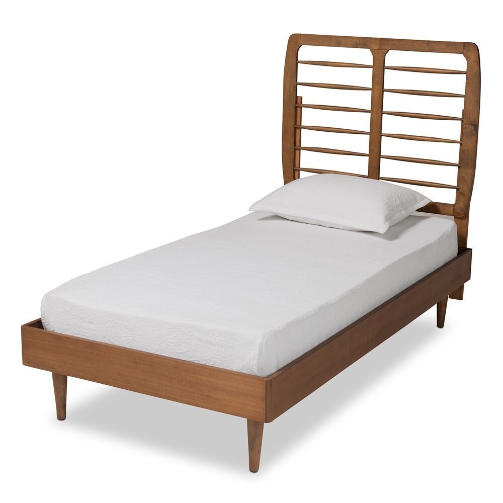 BAXTON STUDIO RAYNA MID-CENTURY MODERN WALNUT BROWN FINISHED WOOD TWIN SIZE PLATFORM BED