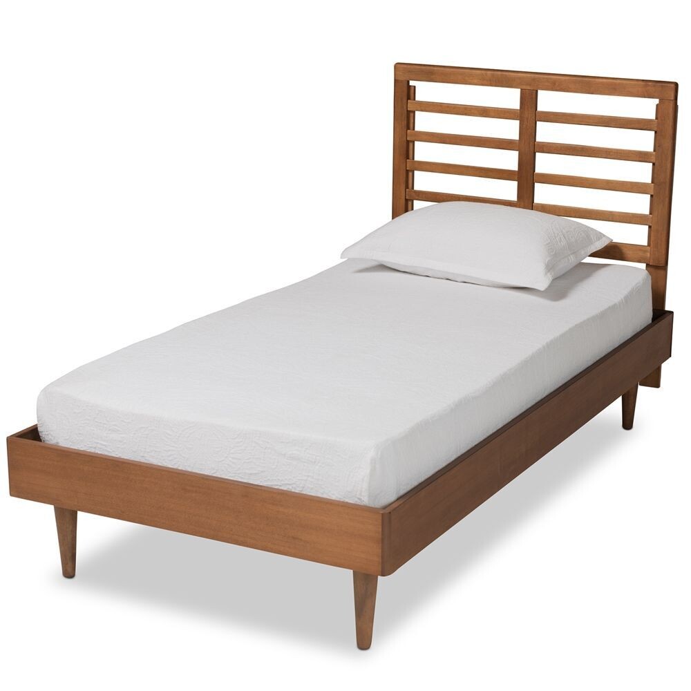 BAXTON STUDIO DELIA MID-CENTURY MODERN WALNUT BROWN FINISHED WOOD TWIN SIZE PLATFORM BED