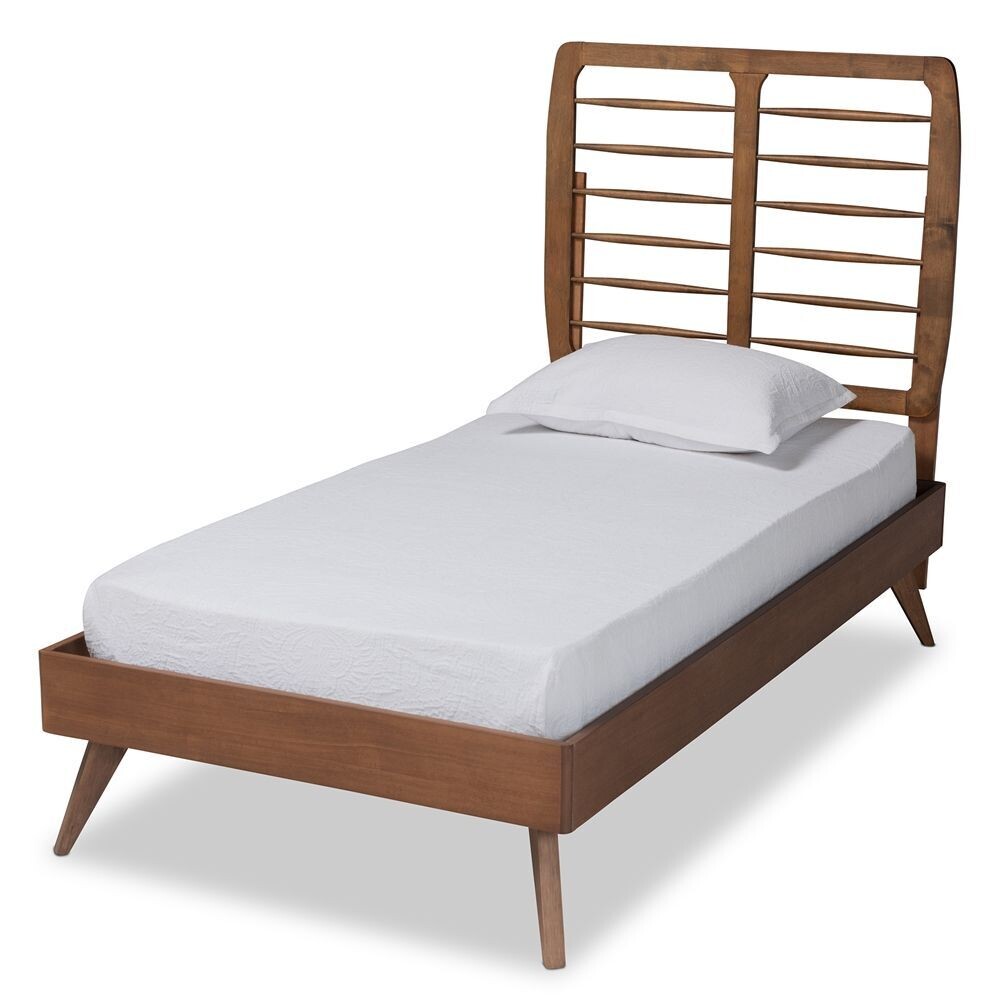 BAXTON STUDIO YANA MID-CENTURY MODERN WALNUT BROWN FINISHED WOOD TWIN SIZE PLATFORM BED