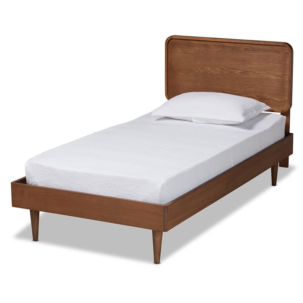 BAXTON STUDIO GISA MID-CENTURY MODERN TRANSITIONAL WALNUT BROWN FINISHED WOOD TWIN SIZE PLATFORM BED