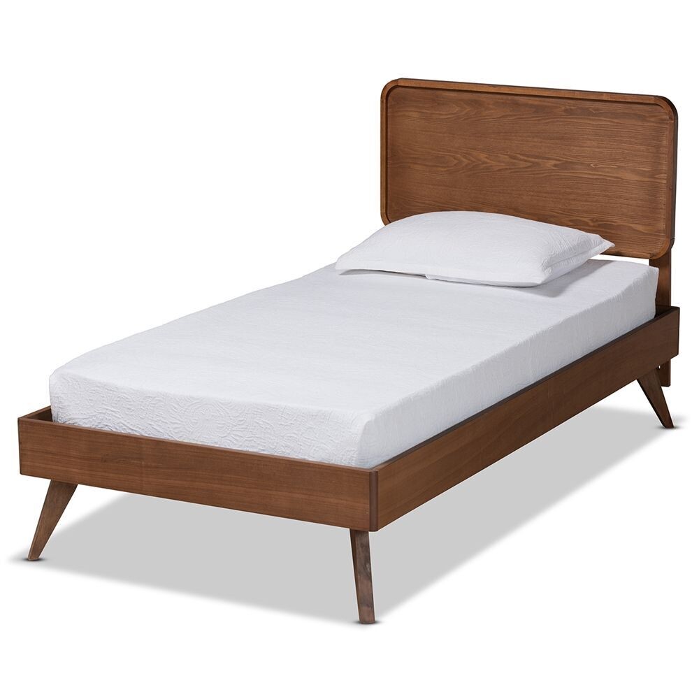 BAXTON STUDIO LEOLA MID-CENTURY MODERN TRANSITIONAL WALNUT BROWN FINISHED WOOD TWIN SIZE PLATFORM BED