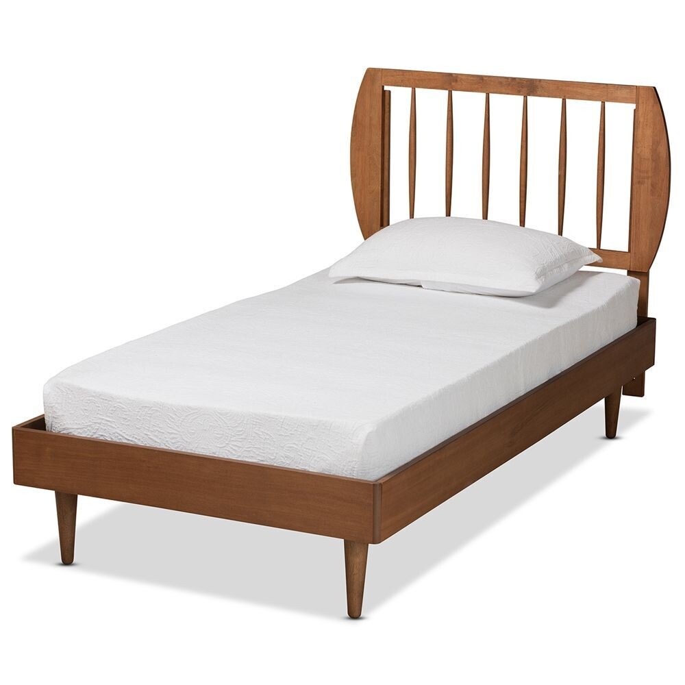 BAXTON STUDIO CHIYO MID-CENTURY MODERN TRANSITIONAL WALNUT BROWN FINISHED WOOD TWIN SIZE PLATFORM BED