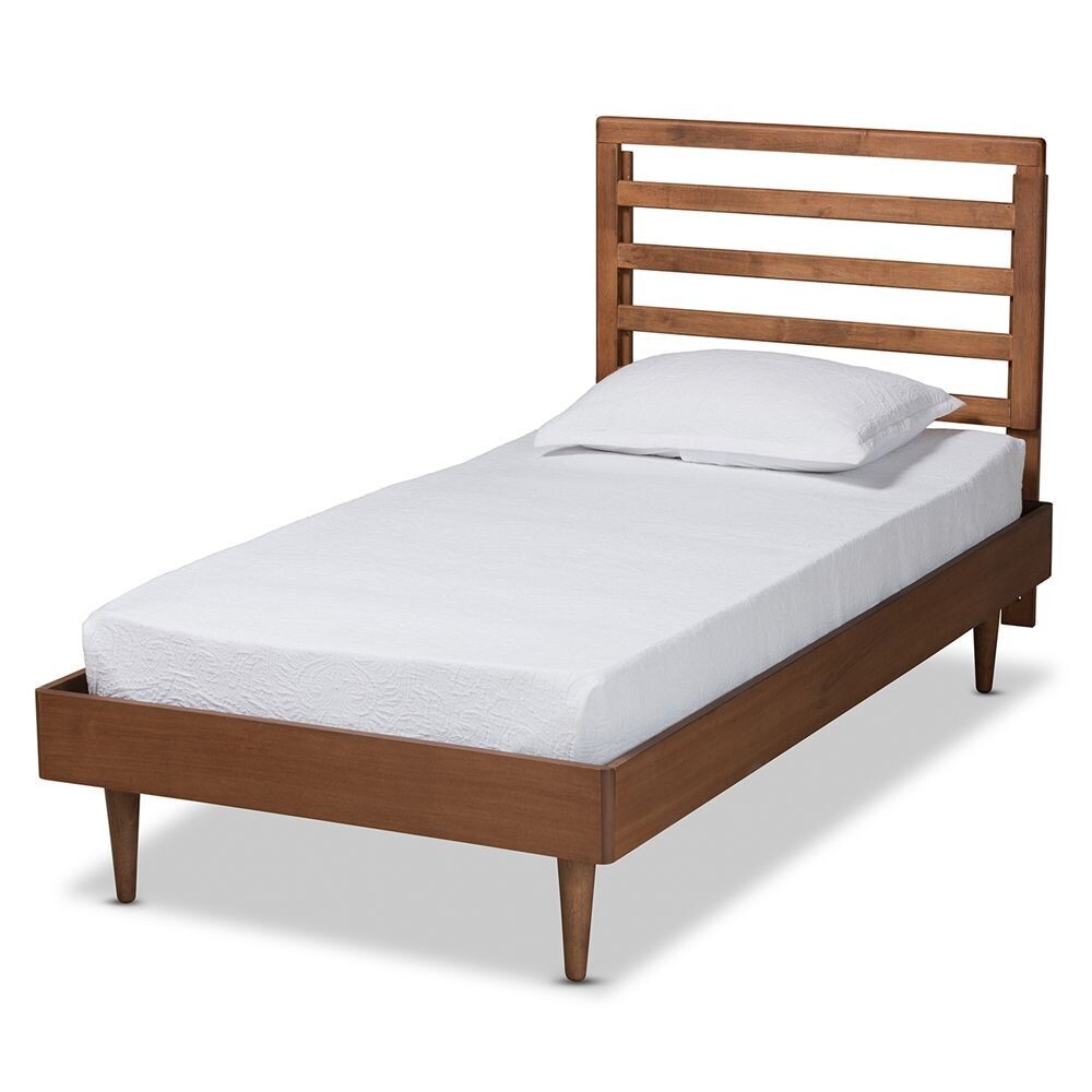 BAXTON STUDIO RYO MID-CENTURY MODERN TRANSITIONAL WALNUT BROWN FINISHED WOOD TWIN SIZE PLATFORM BED