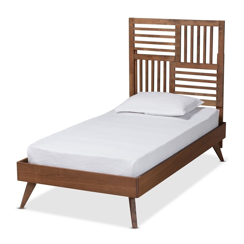 BAXTON STUDIO GEMMA MID-CENTURY MODERN TRANSITIONAL WALNUT BROWN FINISHED WOOD TWIN SIZE PLATFORM BED
