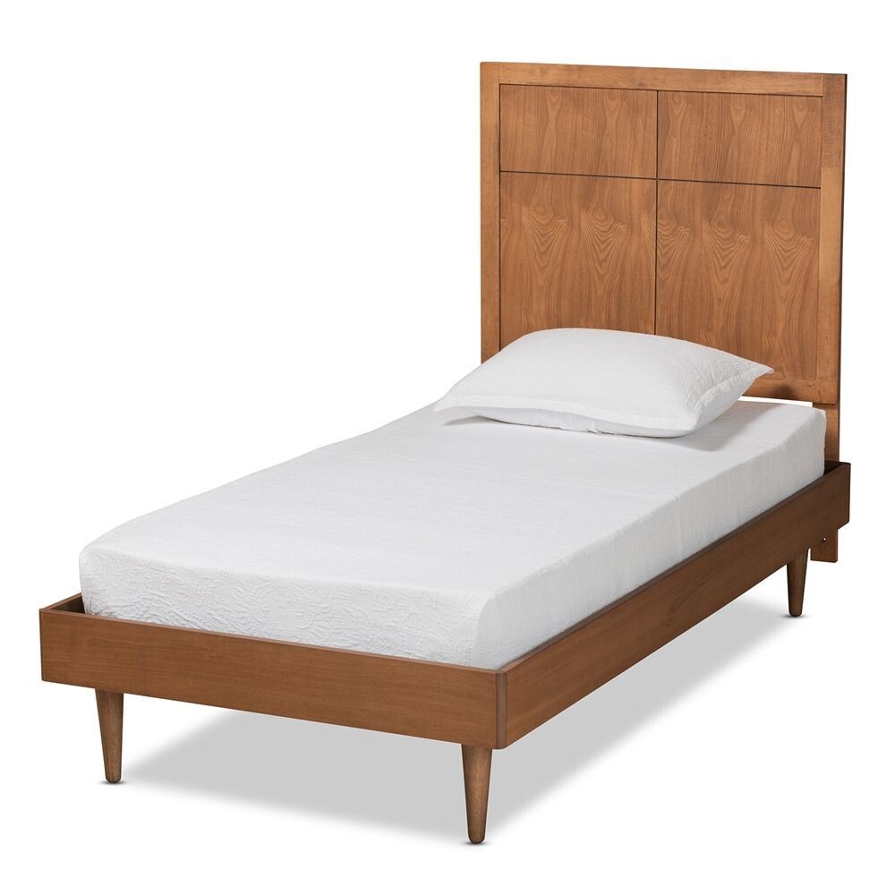 BAXTON STUDIO RIN MID-CENTURY MODERN WALNUT BROWN FINISHED WOOD TWIN SIZE PLATFORM BED