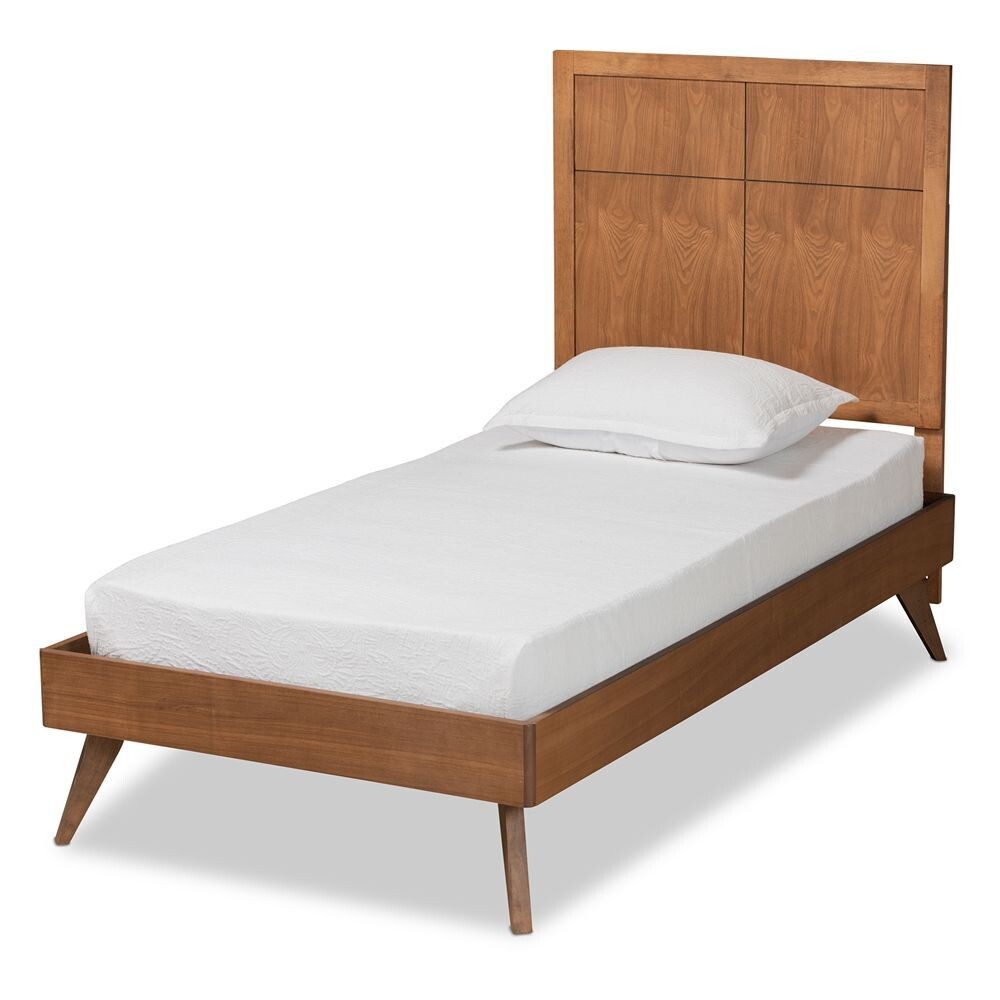 BAXTON STUDIO NOELA MID-CENTURY MODERN WALNUT BROWN FINISHED WOOD TWIN SIZE PLATFORM BED