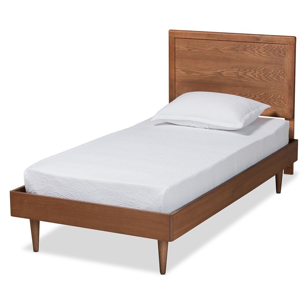 BAXTON STUDIO HIRO MID-CENTURY MODERN WALNUT BROWN FINISHED WOOD TWIN SIZE PLATFORM BED