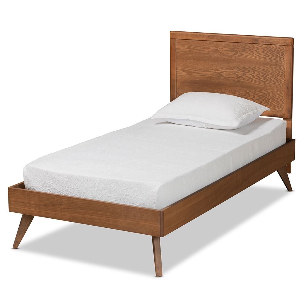 BAXTON STUDIO JIRO MID-CENTURY MODERN WALNUT BROWN FINISHED WOOD TWIN SIZE PLATFORM BED  Item #: Jiro-Ash Walnut-Twin