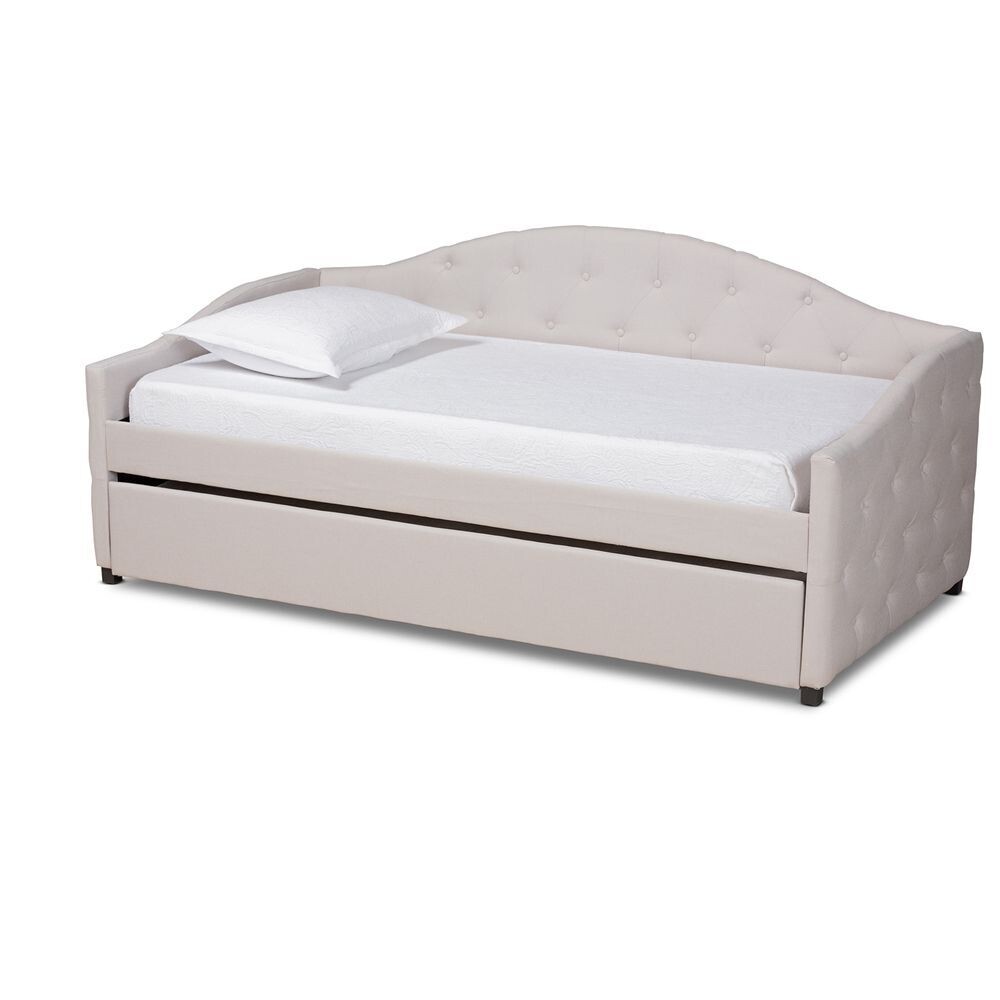 BAXTON STUDIO BECKER MODERN AND CONTEMPORARY TRANSITIONAL BEIGE FABRIC UPHOLSTERED TWIN SIZE DAYBED WITH TRUNDLE