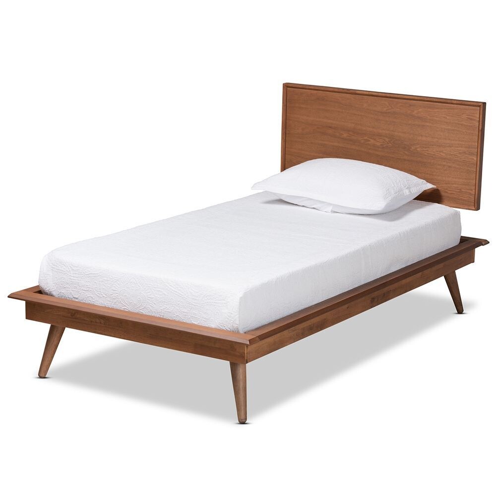 BAXTON STUDIO KARINE MID-CENTURY MODERN WALNUT BROWN FINISHED WOOD TWIN SIZE PLATFORM BED