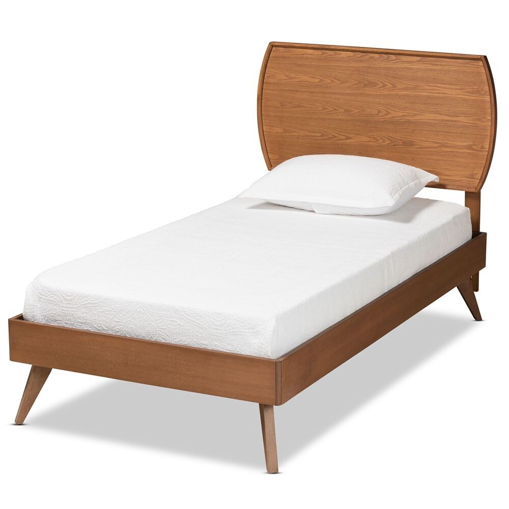 BAXTON STUDIO AIMI MID-CENTURY MODERN WALNUT BROWN FINISHED WOOD TWIN SIZE PLATFORM BED