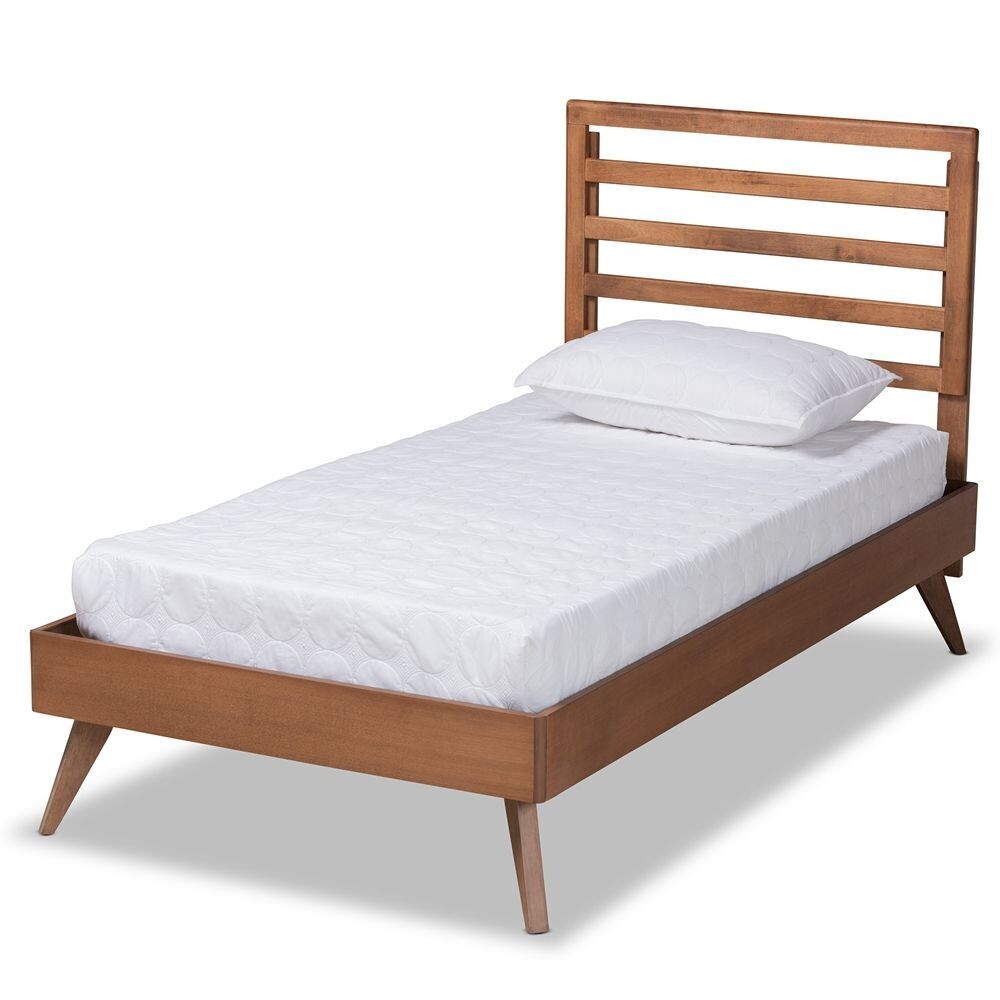 BAXTON STUDIO SHIRO MID-CENTURY MODERN ASH WALNUT FINISHED WOOD TWIN SIZE PLATFORM BED  Item #: Shiro-Ash Walnut-Twin