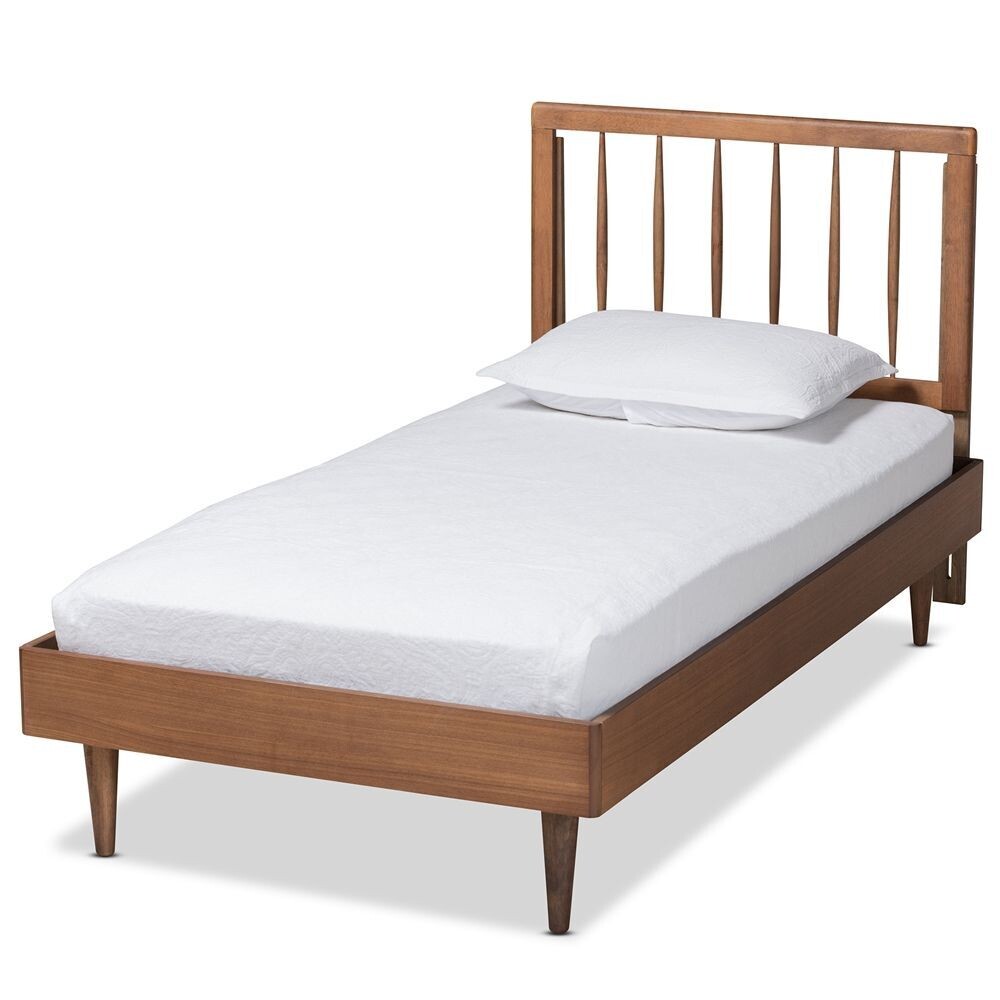 BAXTON STUDIO SORA MID-CENTURY MODERN ASH WALNUT FINISHED WOOD TWIN SIZE PLATFORM BED