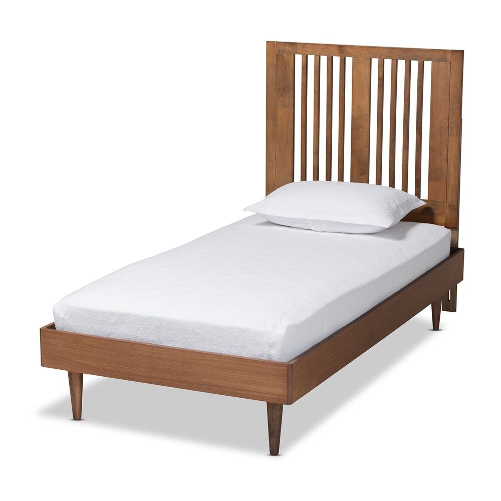 BAXTON STUDIO KIOSHI MID-CENTURY MODERN TRANSITIONAL ASH WALNUT FINISHED WOOD TWIN SIZE PLATFORM BED