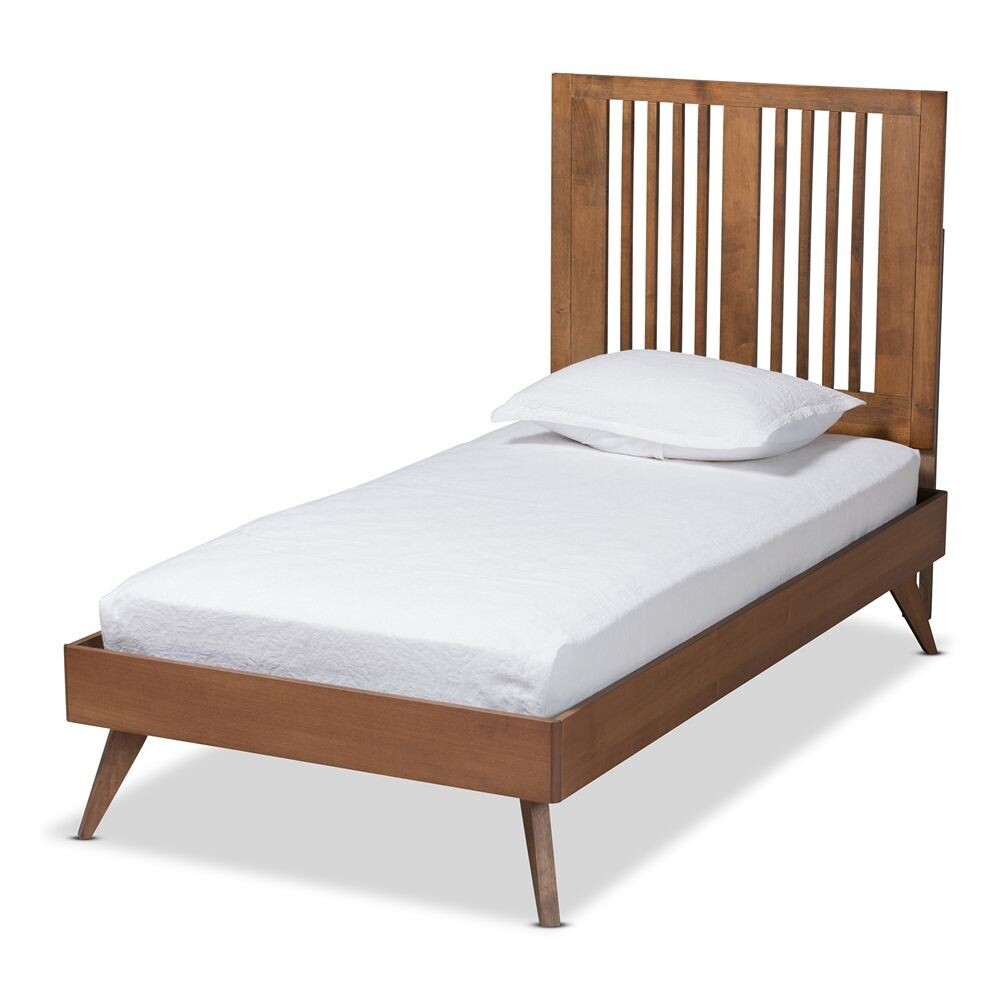 BAXTON STUDIO TAKEO MID-CENTURY MODERN TRANSITIONAL ASH WALNUT FINISHED WOOD TWIN SIZE PLATFORM BED