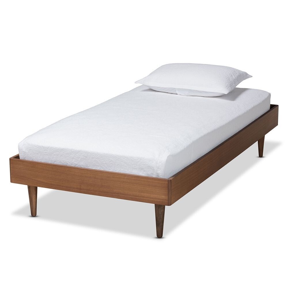 BAXTON STUDIO RINA MID-CENTURY MODERN ASH WALNUT FINISHED WOOD TWIN SIZE PLATFORM BED FRAME