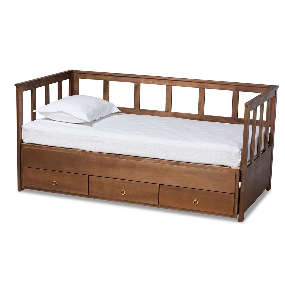 BAXTON STUDIO KENDRA MODERN AND CONTEMPORARY WALNUT BROWN FINISHED EXPANDABLE TWIN SIZE TO KING SIZE DAYBED WITH STORAGE DRAWERS