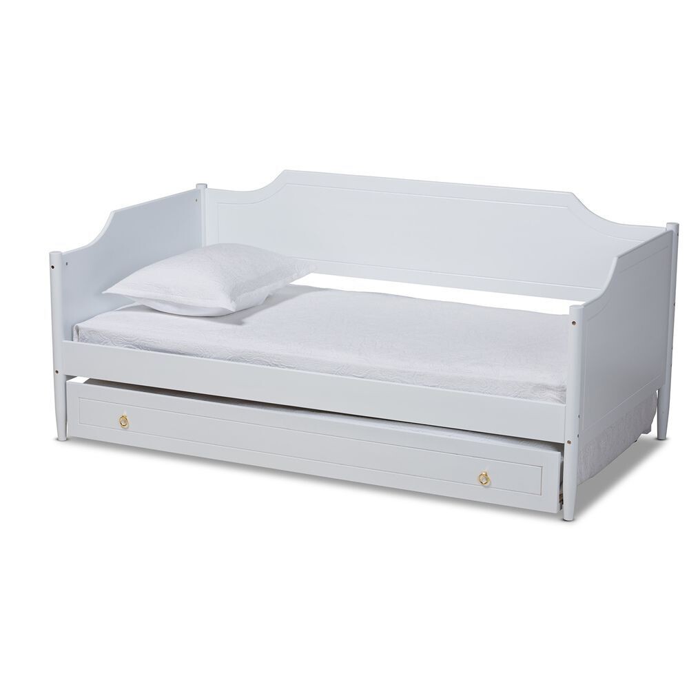 BAXTON STUDIO ALYA CLASSIC TRADITIONAL FARMHOUSE WHITE FINISHED WOOD TWIN SIZE DAYBED WITH ROLL-OUT TRUNDLE BED