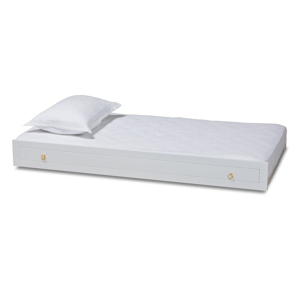 BAXTON STUDIO ALYA CLASSIC TRADITIONAL FARMHOUSE WHITE FINISHED WOOD TWIN SIZE TRUNDLE