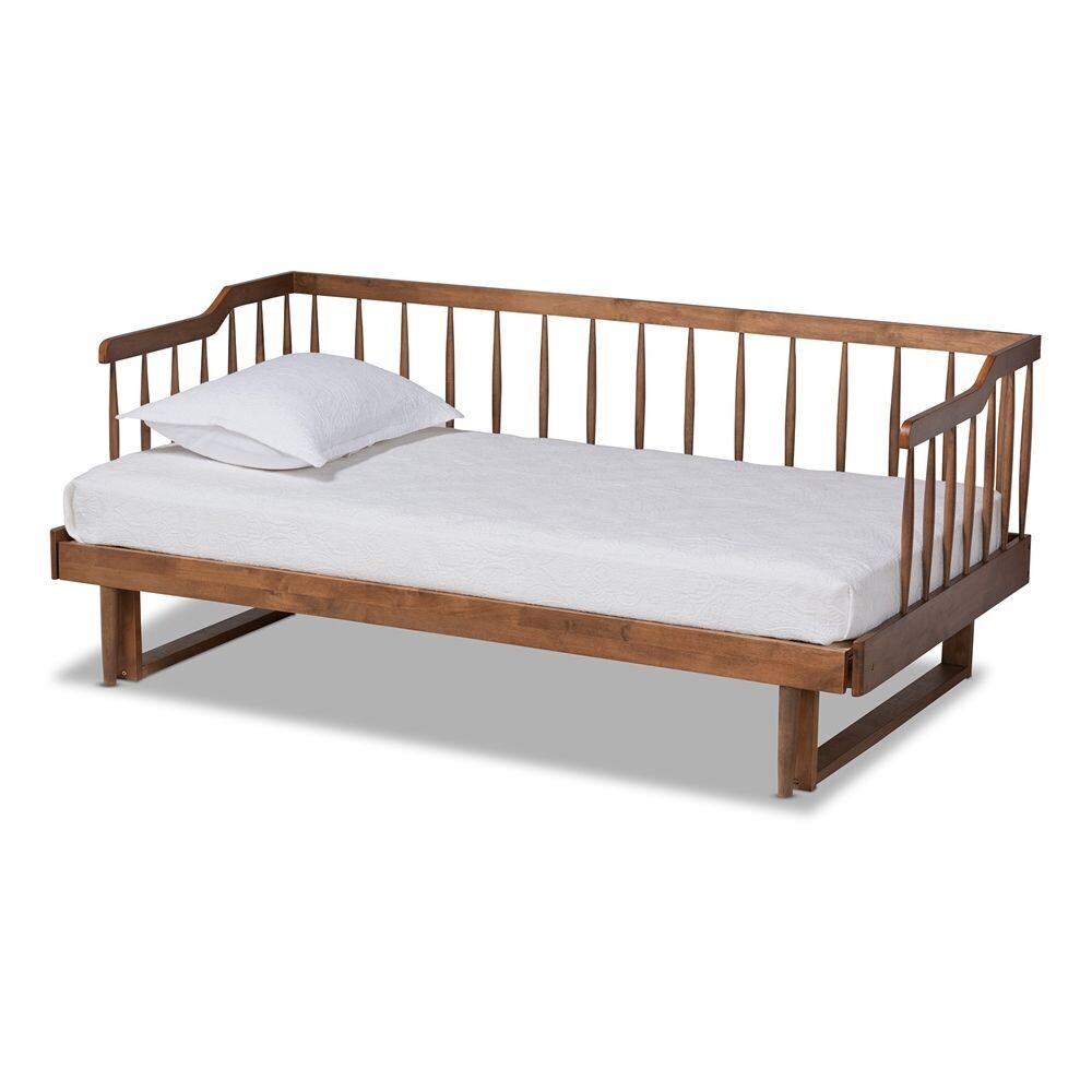 BAXTON STUDIO MURIEL MODERN AND TRANSITIONAL WALNUT BROWN FINISHED WOOD EXPANDABLE TWIN SIZE TO KING SIZE SPINDLE DAYBED