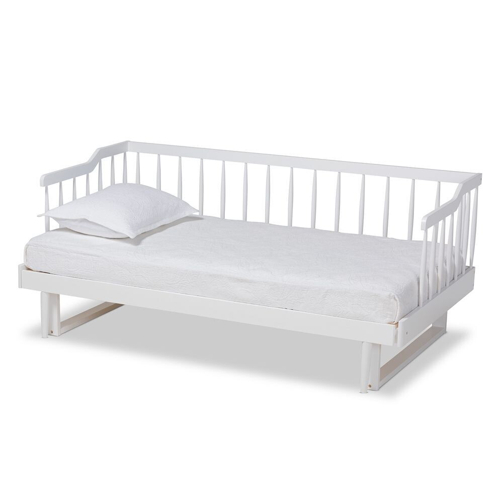 BAXTON STUDIO MURIEL MODERN AND TRANSITIONAL WHITE FINISHED WOOD EXPANDABLE TWIN SIZE TO KING SIZE SPINDLE DAYBED