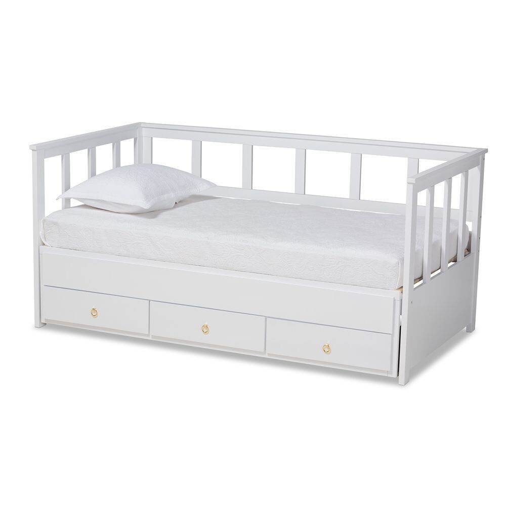 BAXTON STUDIO KENDRA MODERN AND CONTEMPORARY WHITE FINISHED EXPANDABLE TWIN SIZE TO KING SIZE DAYBED WITH STORAGE DRAWERS