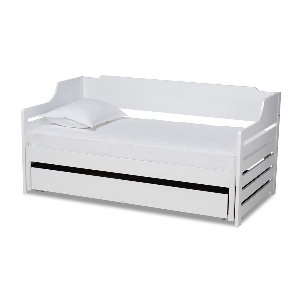 BAXTON STUDIO JAMESON MODERN AND TRANSITIONAL WHITE FINISHED EXPANDABLE TWIN SIZE TO KING SIZE DAYBED WITH STORAGE DRAWER